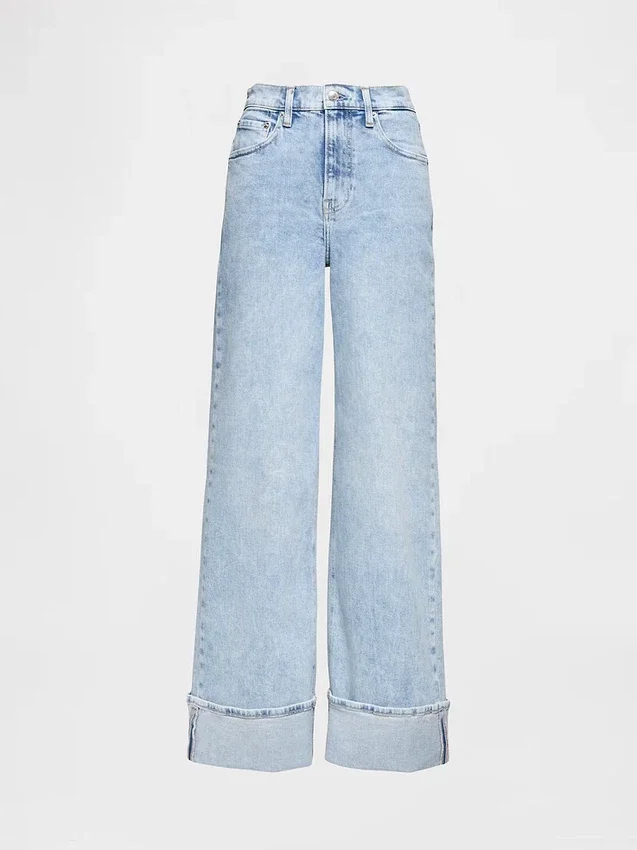 High Rise Stride Cuffed Wide-Leg Jeans