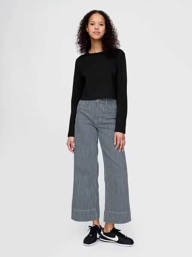 High Rise Stride Wide-Leg Ankle Jeans