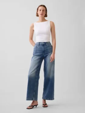 High Rise Stride Wide-Leg Ankle Jeans