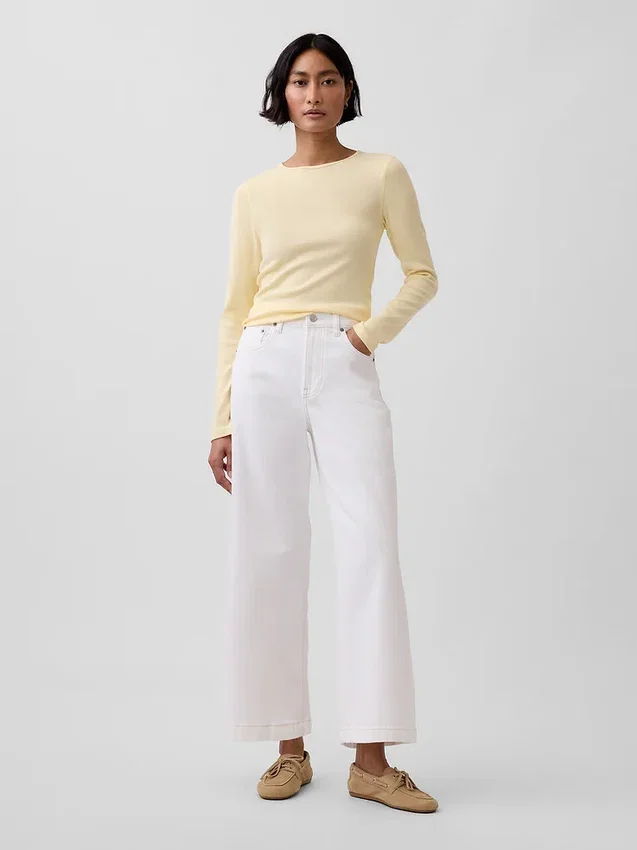 High Rise Stride Wide-Leg Ankle Jeans