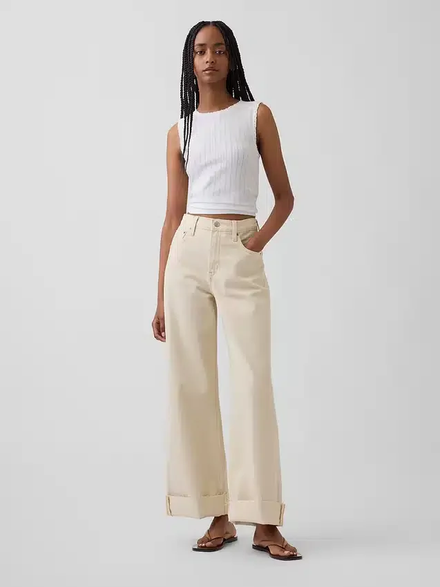 High Rise Stride Wide-Leg Ankle Jeans