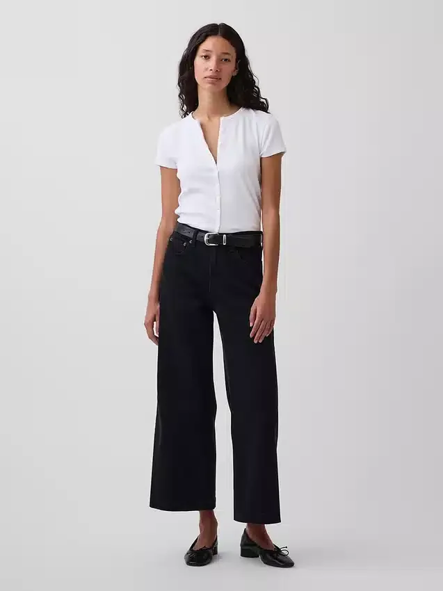 High Rise Stride Wide-Leg Ankle Jeans