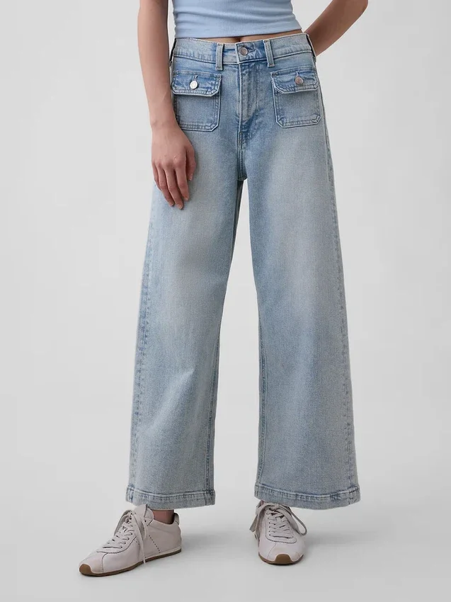 High Rise Stride Wide-Leg Ankle Jeans
