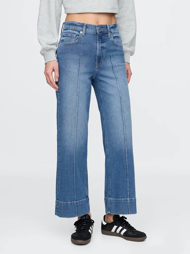 High Rise Stride Wide-Leg Ankle Jeans