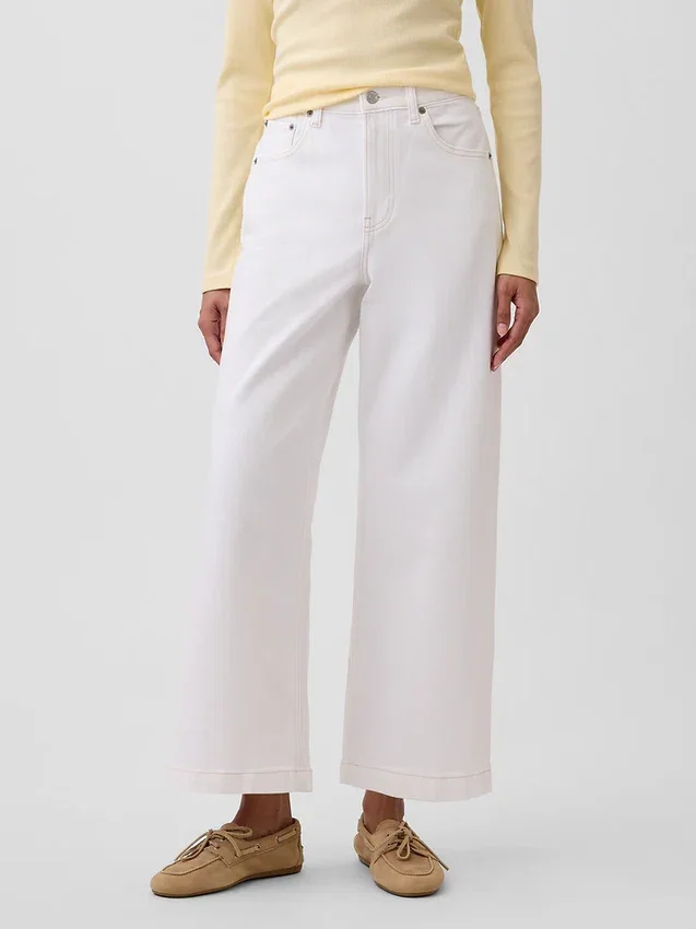 High Rise Stride Wide-Leg Ankle Jeans