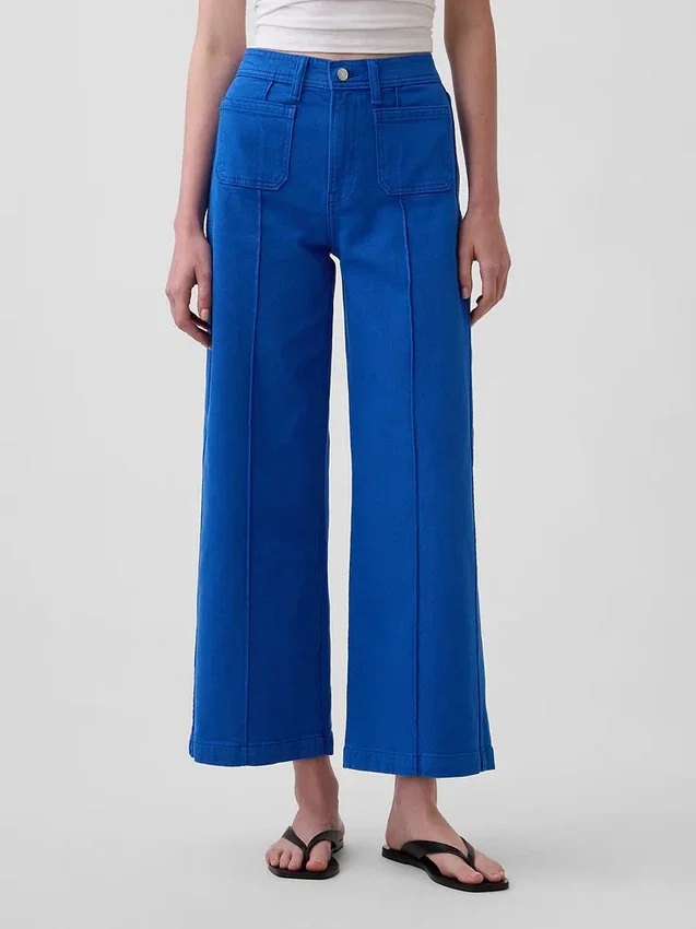 High Rise Stride Wide-Leg Ankle Jeans