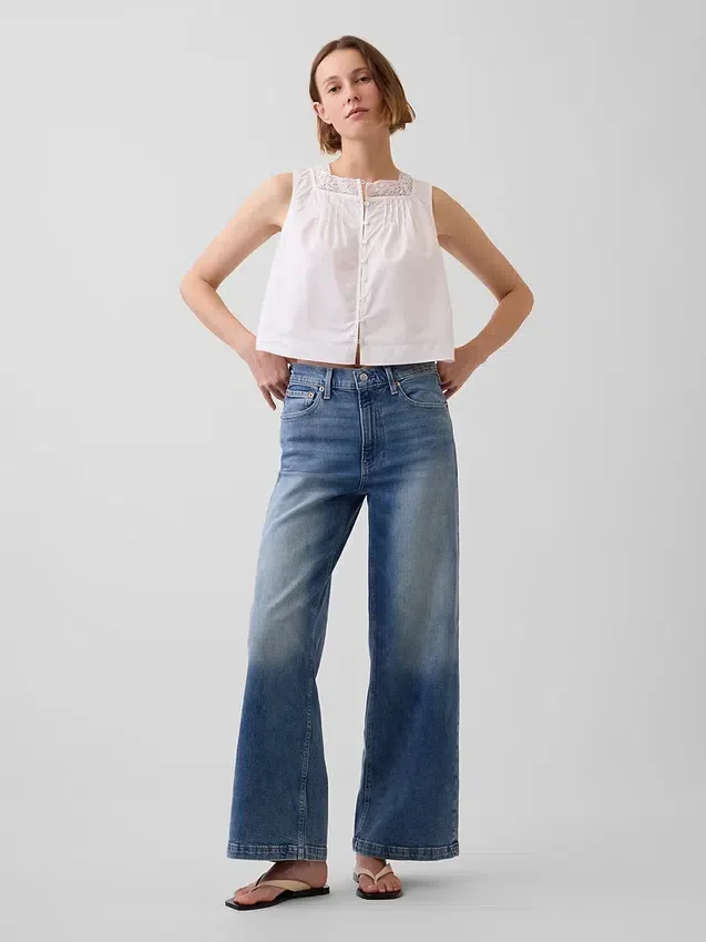 High Rise Stride Wide-Leg Ankle Jeans