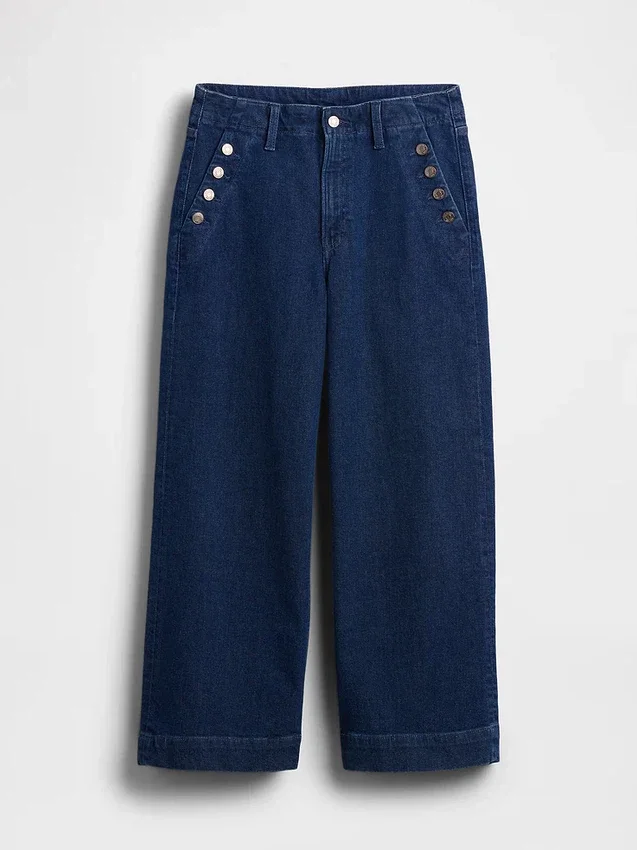 High Rise Stride Wide-Leg Ankle Sailor Jeans
