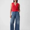 High Rise Stride Wide-Leg Cargo Jeans