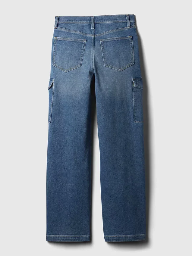 High Rise Stride Wide-Leg Cargo Jeans