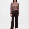 High Rise Twill Straight Ankle Pants