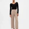 High Rise Twill Straight Ankle Pants