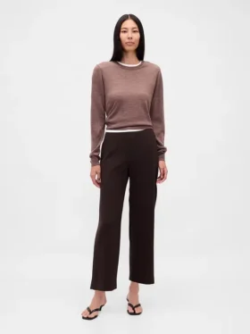 High Rise Twill Straight Ankle Pants