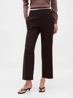 High Rise Twill Straight Ankle Pants