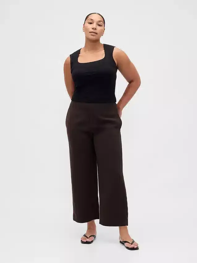 High Rise Twill Straight Ankle Pants