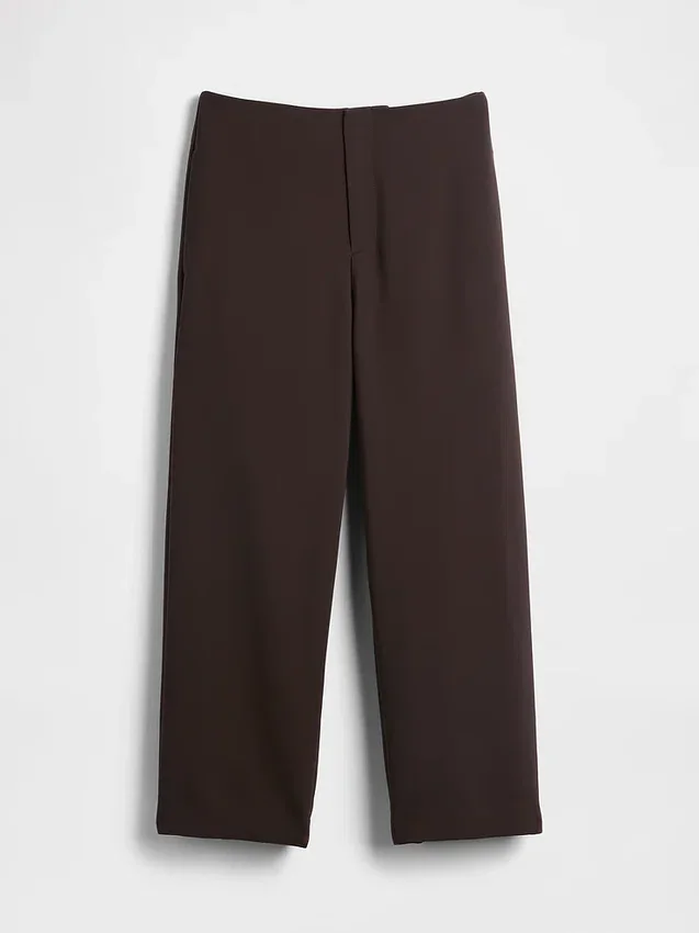 High Rise Twill Straight Ankle Pants