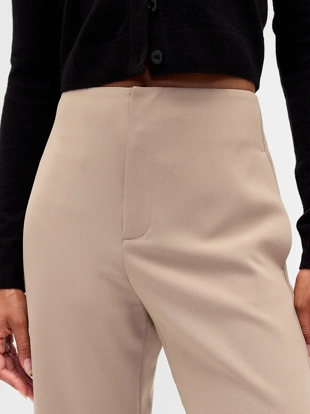 High Rise Twill Straight Ankle Pants