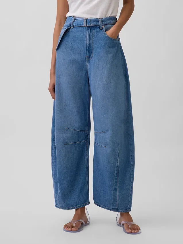 High Rise Ultrasoft Belted Horseshoe Jeans