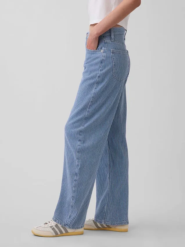 High Rise Ultrasoft Denim Stripe Barrel Jeans