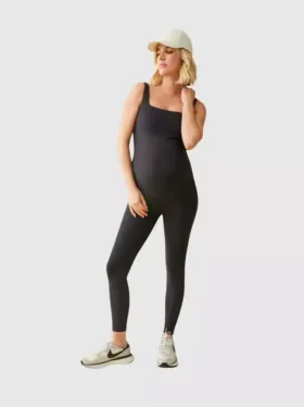 Ingrid and Isabel the Long Black Maternity Active Unitard Jumpsuit