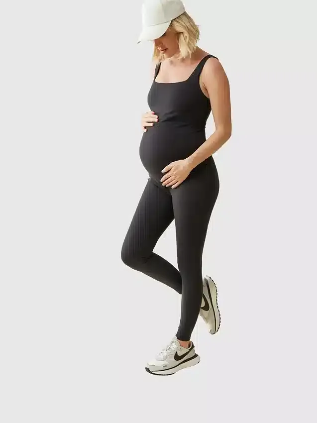 Ingrid and Isabel the Long Black Maternity Active Unitard Jumpsuit
