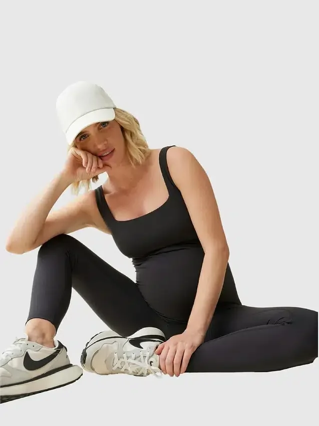 Ingrid and Isabel the Long Black Maternity Active Unitard Jumpsuit