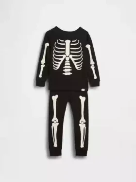 Kids & Baby Organic Brushed Cotton Glow-In-The-Dark Skeleton Pj Set