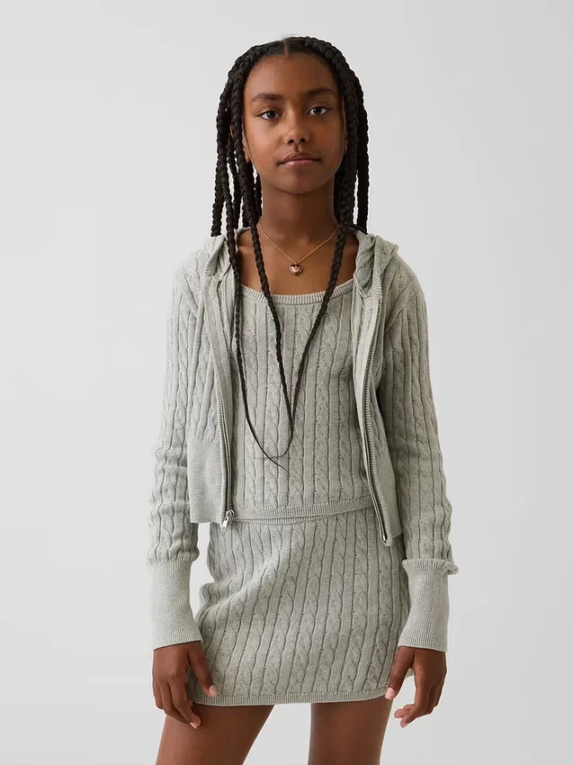 Kids Cable-Knit Sweater Zip Hoodie