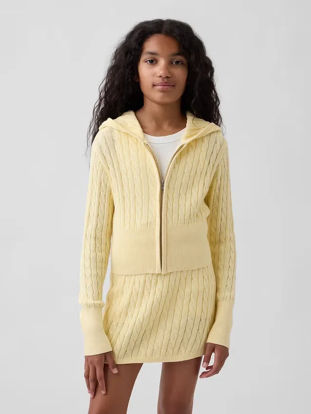 Kids Cable-Knit Sweater Zip Hoodie