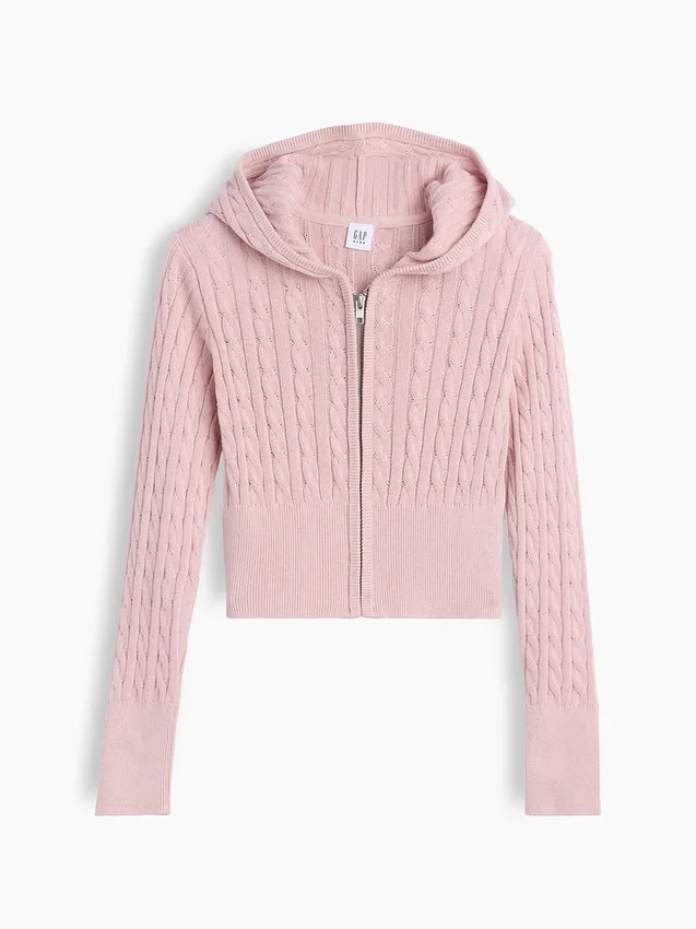 Kids Cable-Knit Sweater Zip Hoodie