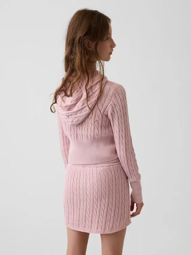 Kids Cable-Knit Sweater Zip Hoodie