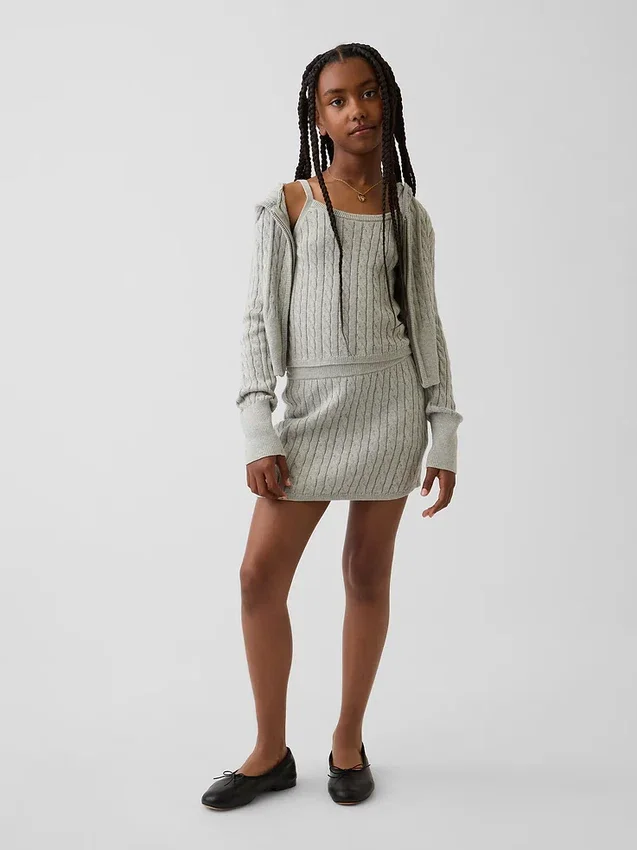 Kids Cable-Knit Sweater Zip Hoodie