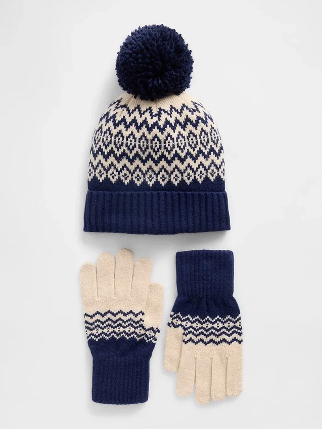 Kids Cashsoft Fair Isle Hat & Gloves Set