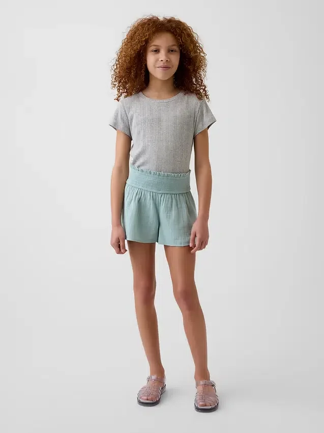Kids Cotton Gauze Butterfly-Hem Shorts