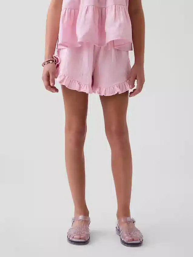 Kids Cotton Gauze Easy Ruffle Shorts