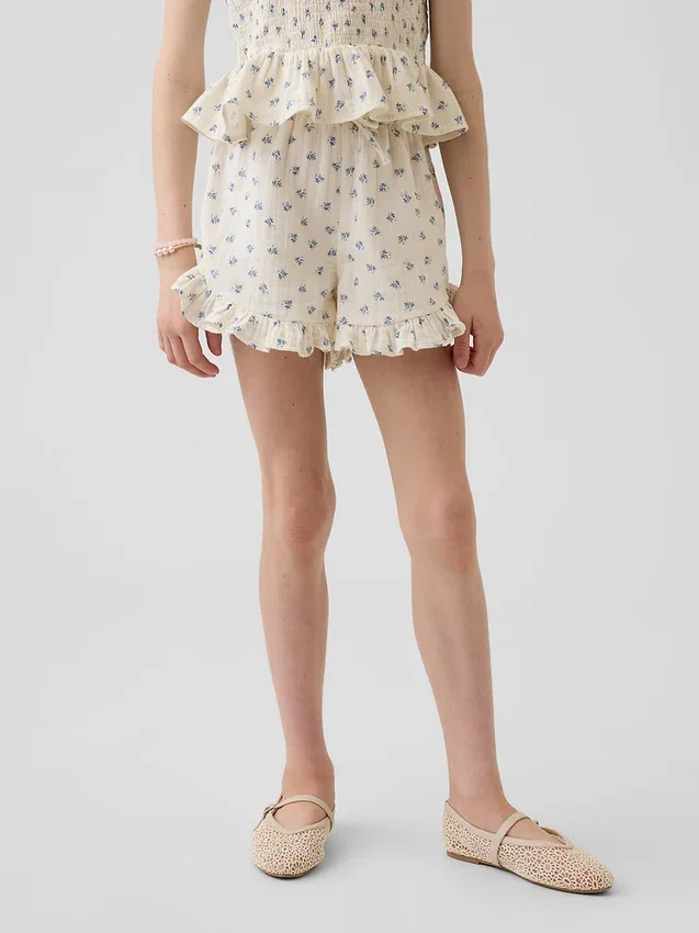 Kids Cotton Gauze Easy Ruffle Shorts