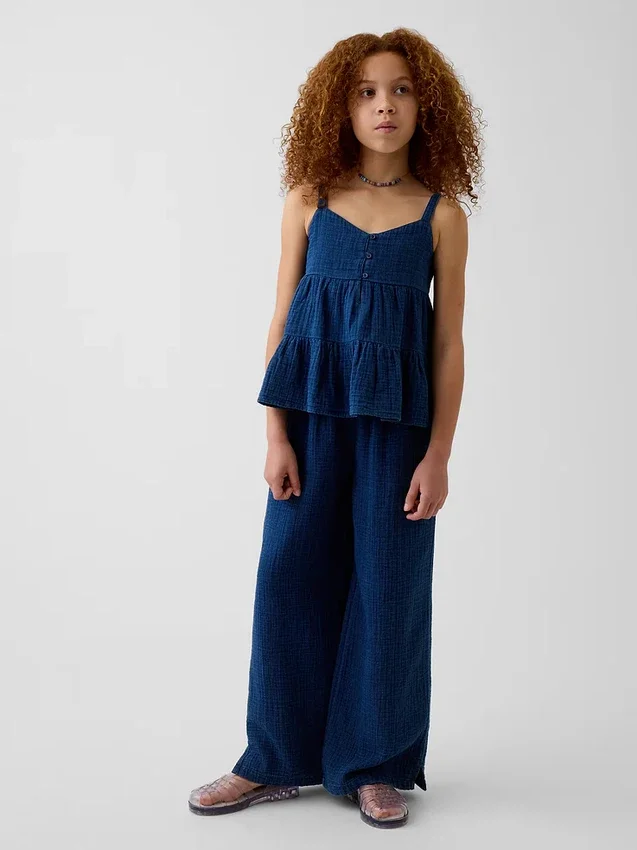 Kids Cotton Gauze Relaxed Wide-Leg Pants