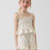Kids Cotton Gauze Smocked Peplum Top
