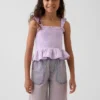 Kids Cotton Gauze Smocked Peplum Top