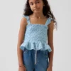 Kids Cotton Gauze Smocked Peplum Top
