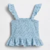 Kids Cotton Gauze Smocked Peplum Top