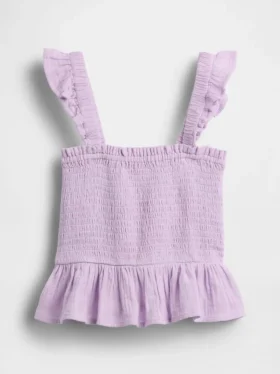 Kids Cotton Gauze Smocked Peplum Top