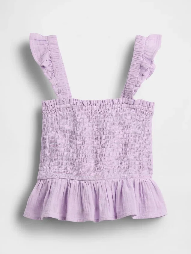 Kids Cotton Gauze Smocked Peplum Top