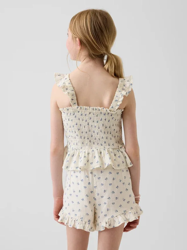 Kids Cotton Gauze Smocked Peplum Top