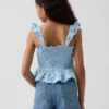 Kids Cotton Gauze Smocked Peplum Top