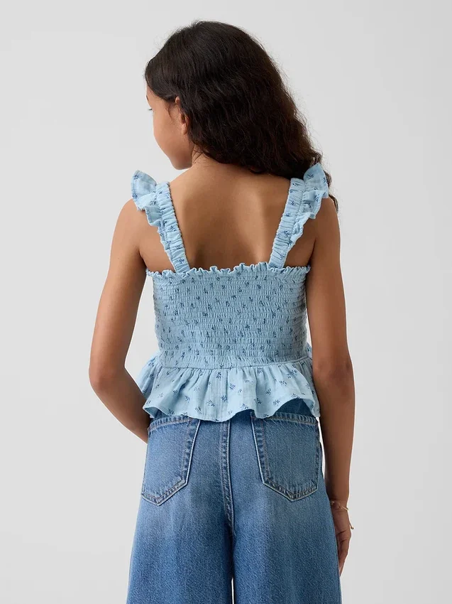 Kids Cotton Gauze Smocked Peplum Top