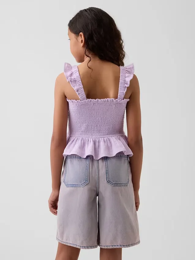 Kids Cotton Gauze Smocked Peplum Top