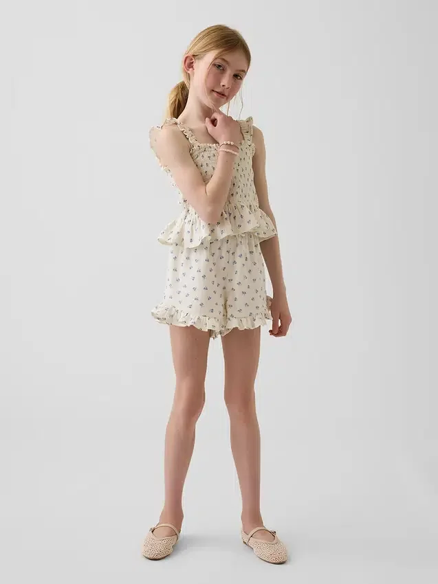 Kids Cotton Gauze Smocked Peplum Top