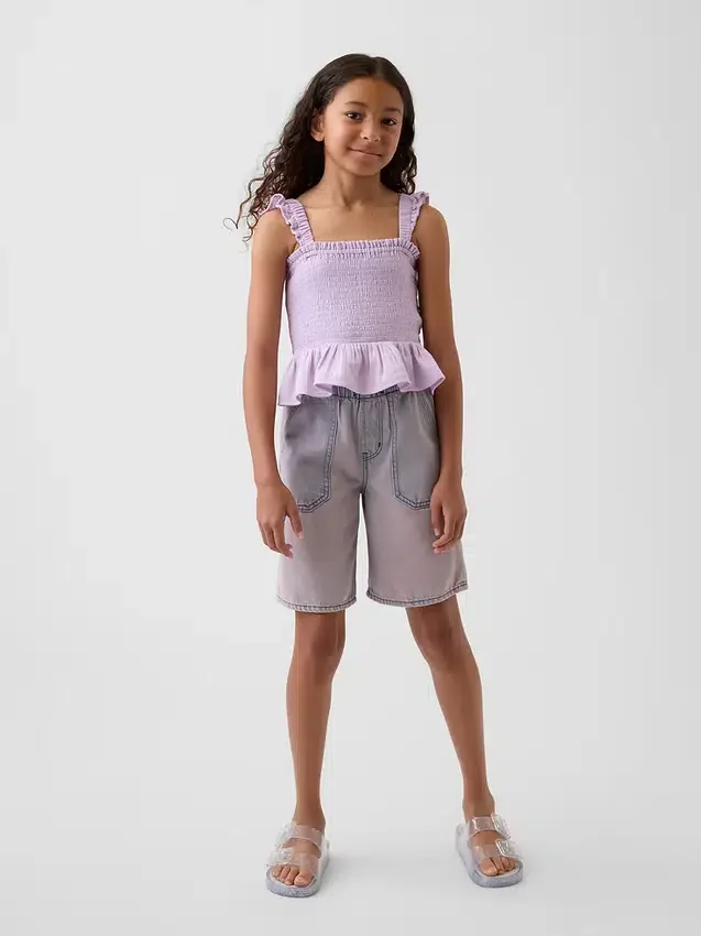 Kids Cotton Gauze Smocked Peplum Top
