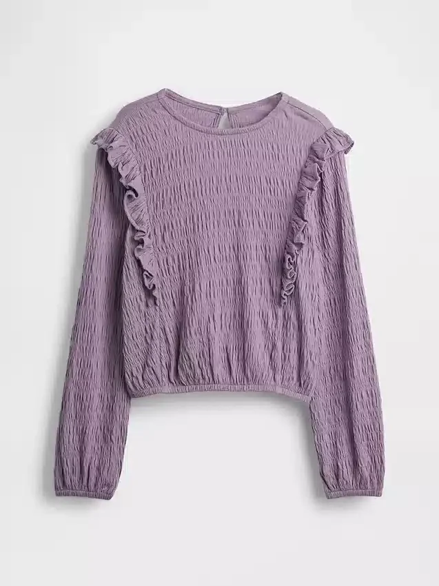 Kids Crinkle Knit Ruffle Top
